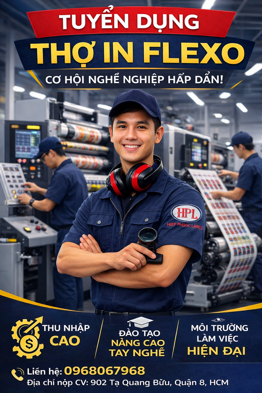 Hiệp Phước Labels tuyển thợ in tem nhãn, máy in flexo, máy in kỹ thuật số