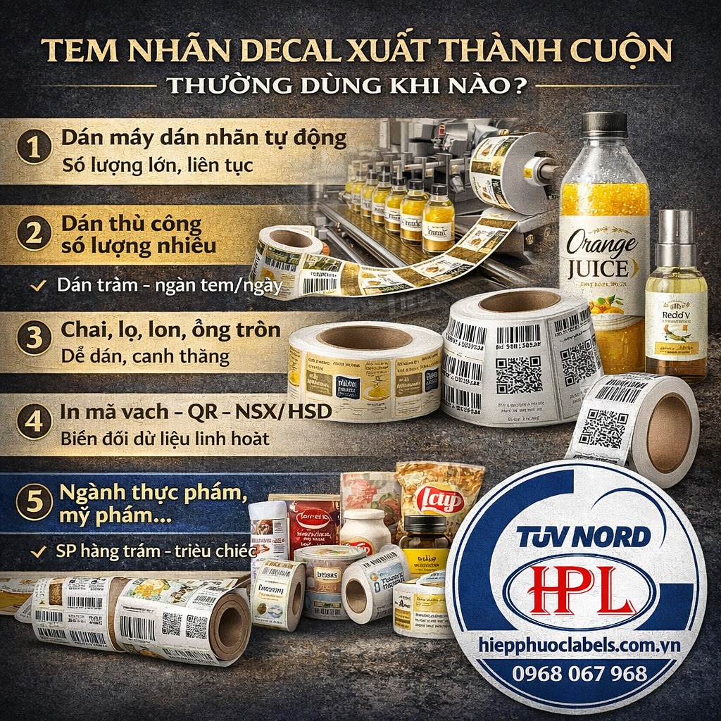 TEM NHÃN DECAL XUẤT THÀNH CUỘN THƯỜNG DÙNG TRONG TRƯỜNG HỢP NÀO