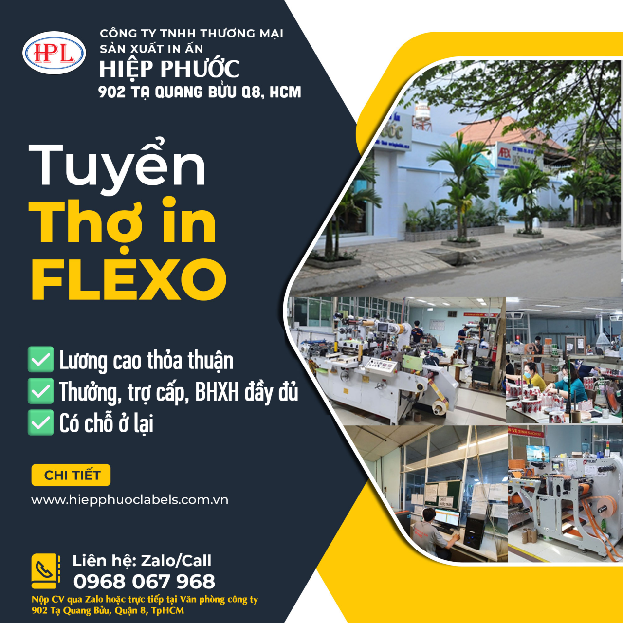 Hiệp Phước Labels tuyển thợ in Flexo thợ in tem nhãn thợ đứng máy thợ in kỹ thuật số Digital