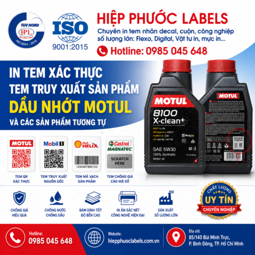 In tem nhãn QR nhãn dầu nhớt Motul, Total tại Hiệp Phước Lables TpHCM